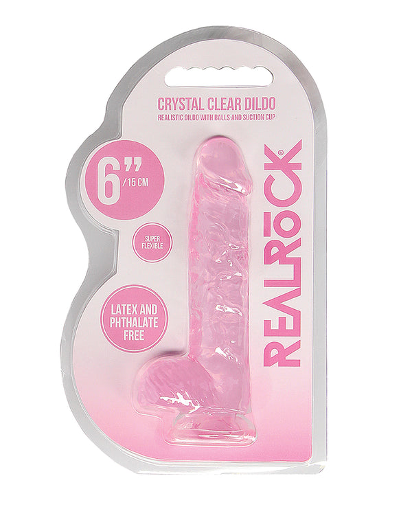 Shots RealRock Realistic Crystal Clear 6' Dildo w/Balls - Pink