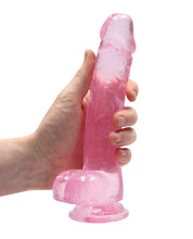 Shots RealRock Realistic Crystal Clear 8' Dildo w/Balls - Pink