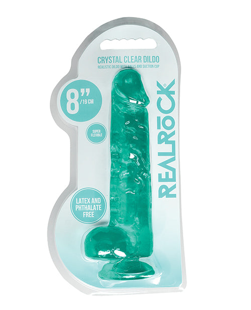 Shots RealRock Realistic Crystal Clear 8' Dildo w/Balls - Turquoise