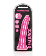 Shots RealRock 8' Slim Dildo Glow in the Dark - Neon Pink