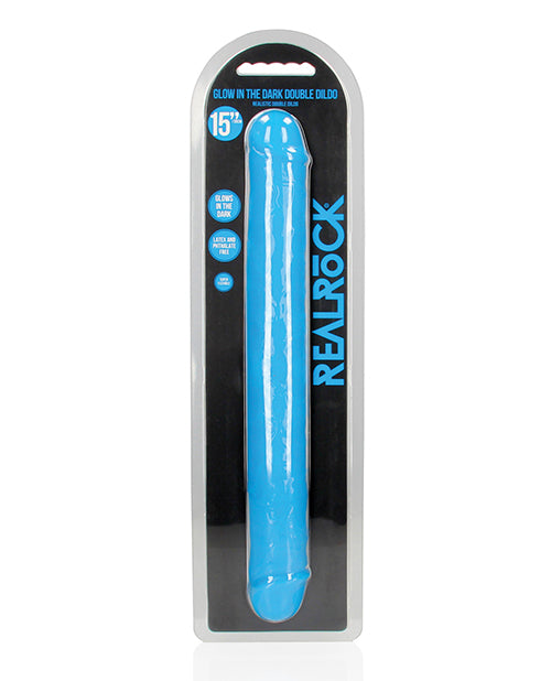 Shots RealRock 15' Double Dong Glow in the Dark - Neon Blue