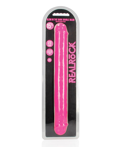 Shots RealRock 15' Double Dong Glow in the Dark - Neon Pink