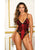 Valentine Stretch Velvet & Embroidery Teddy w/Open Back Red/Black XL