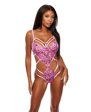 Strappy Floral Lace Teddy - Pink SM