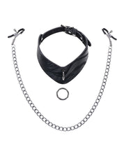 Sportsheets Velvet Noir Collar & Removable Clamps - Black
