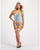 Lace & Mesh Bustier w/Lace Up Center, Garter Belt & Thong Blue LG