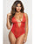 Lace and Mesh Open Crotch Teddy w/Rhinestone Detail - Red O/S
