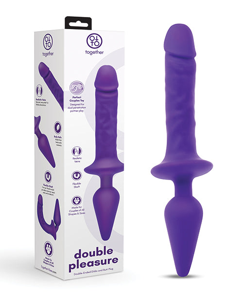 Together Double Pleasure 11'  Double-Ended Dildo & Butt Plug - Purple