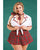 Teacher's Pet Ms Honor Student School Girl Tie Top, Pleated Skirt, Neck Tie1 & Hair Bow Red QN