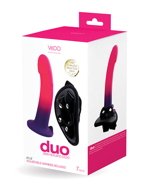 VeDO Duo Silcone Dildo w/Harness - Pink/Purple