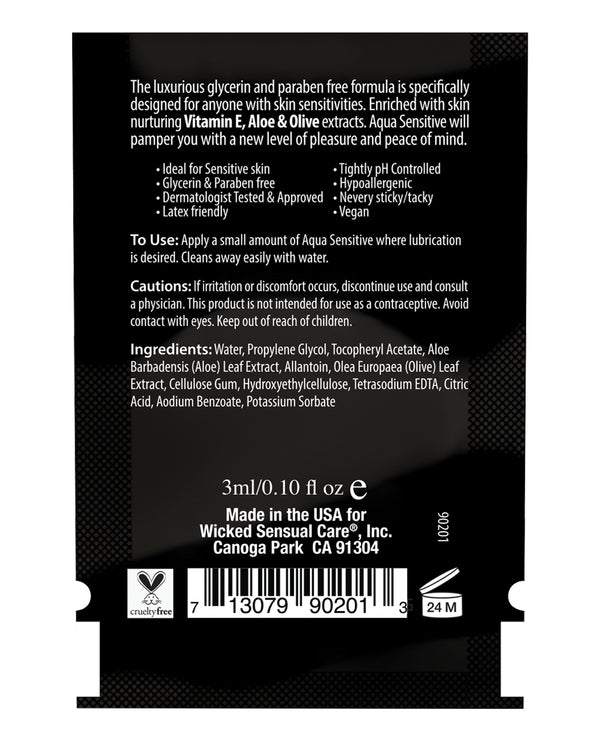 Wicked Sensual Care Hypoallergenic Aqua Sensitive Water Based Lubricant - .1 oz