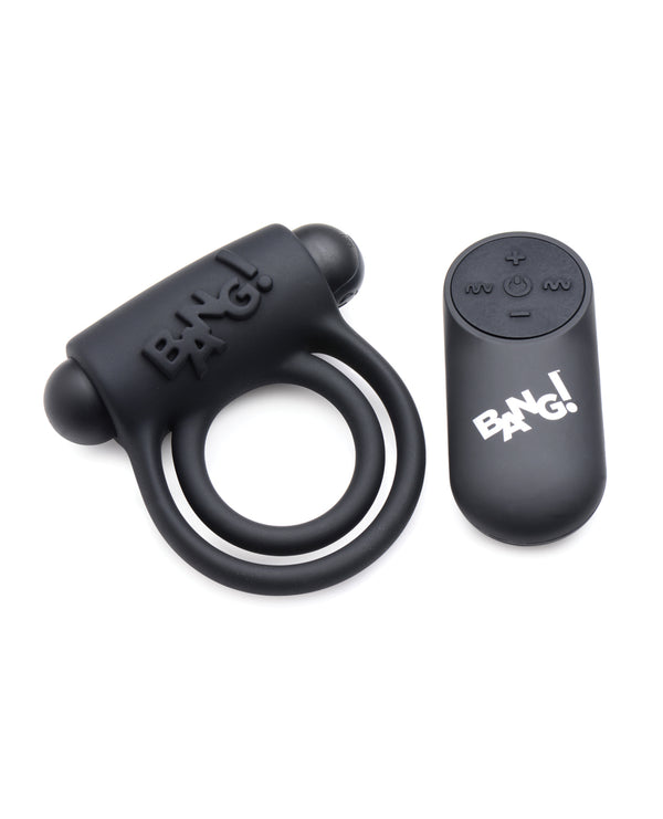 Bang! Vibrating Cock Ring & Bullet w/Remote Control - Black