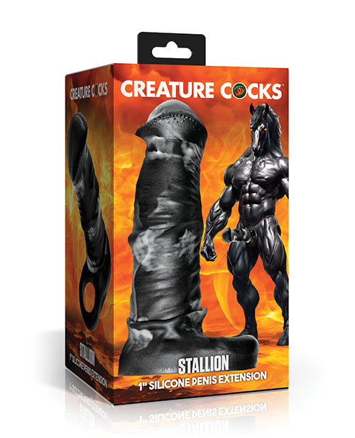 Creature Cocks Stallion 1' Silicone Penis Extension - Black/Silver Large