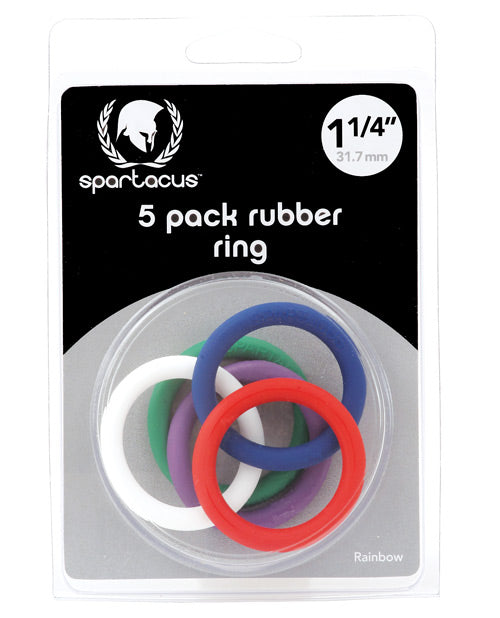 Spartacus 1.25' Rubber Cock Ring Set - Rainbow Pack of 5