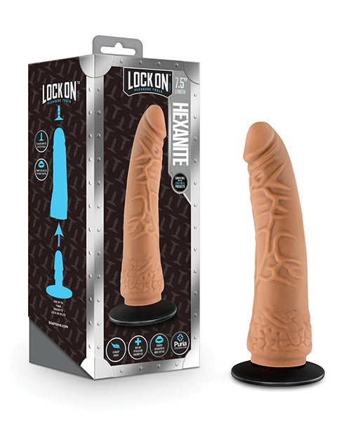 Blush Lock On 7.5' Hexanite Dildo w/Suction Cup Adapter - Mocha