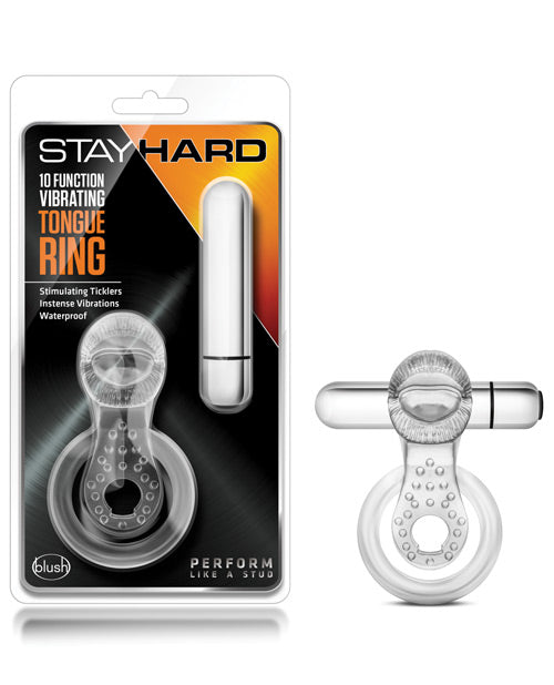 Blush Stay Hard Vibrating Tongue Ring - 10 Function Clear