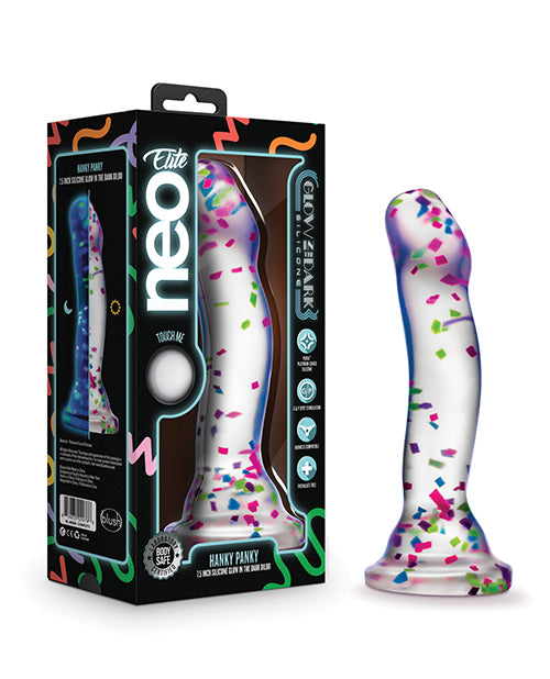 Blush Neo Elite Hanky Panky 7' Confetti Dildo - Glow in the Dark