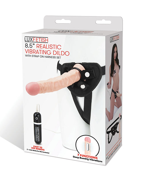 Lux Fetish 8.5' Realistic Vibrating Dildo w/Strap On Harness Set