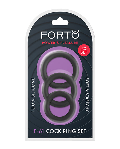 Forto F-61 Liquid 3 Piece Cock Ring Set - Black