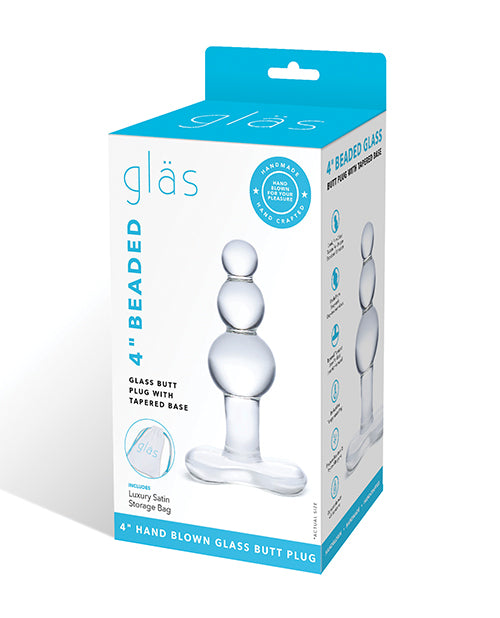 Glas 4' Beaded Glass Butt Plug w/Tapered Base - Clear