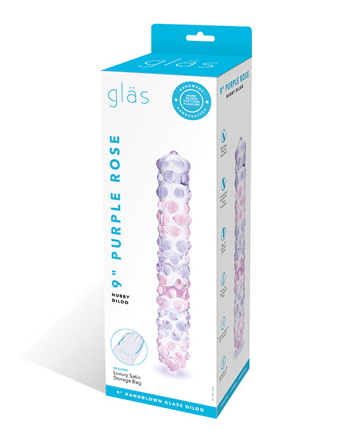 Glas 9' Purple Rose Nubby Glass Dildo - Purple/Pink