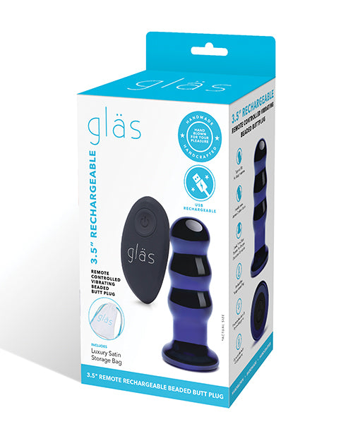 Glas 3.5' Rechargeable Vibrating Beaded Butt Plug - Blue