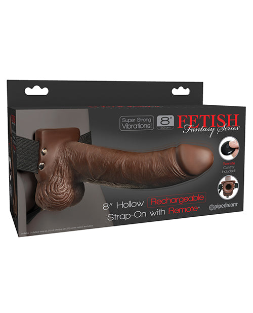 Fetish Fantasy Series 8' Hollow Rechargeable Strap On w/Remote - Brown