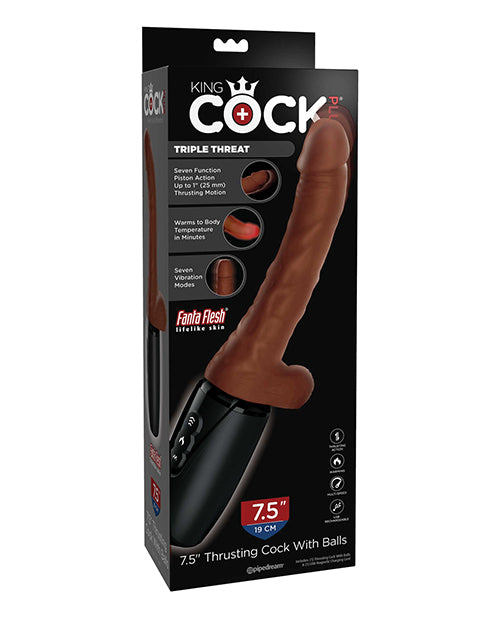 King Cock Plus Thrusting, Warming & Vibrating  7.5' Triple Threat Dong - Brown